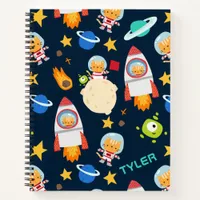 Cute Space Cat Astronaut Monogram Name  Notebook