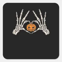 Skeleton Hand Heart And Pumpkin Funny Skull Square Sticker