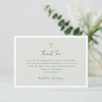 Simple Script Gold Cross Sympathy Funeral  Thank You Card