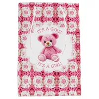 Cute Crocheted Teddy Bear Girl's Baby Shower Medium Gift Bag