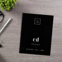 Black white monogram name logo business notebook