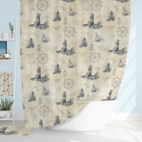 Nautical Vintage Lighthouses Sailboats Coastal Shower Curtain