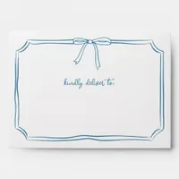 Handwritten Coquette Whimsical Bow Dusty Blue Envelope