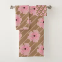 Pink Flowers And Stripes Bath Towel Set