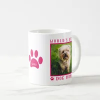 World's Best Dog Mom Photo Name Paw Print Hot Pink Coffee Mug