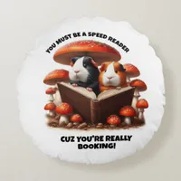 Funny Guinea Pigs Reading Under Red Mushrooms Round Pillow