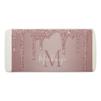 Girly Rose Gold Sparkle Glitter Drips Monogram Eraser