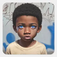 Tribal Kids | Little Boy of Color Futuristic Square Sticker