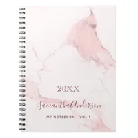 Blush pink marble name elegant business notebook