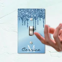 Monogram Metallic Frozen Ice Blue Dripping Glitter Light Switch Cover