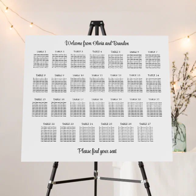 Stylish 27 Table Wedding Seating Chart Foam Board