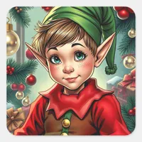 Whimsical Cartoon Elf | Christmas Square Sticker