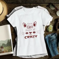 One Cat Short of Crazy Funny Cute Red Quote Fun T-Shirt