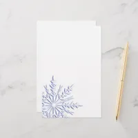 Blue Winter Snowflake on White Stationery