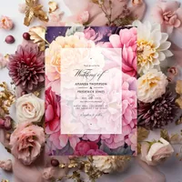 Blush and Gold Floral Wedding Invitation