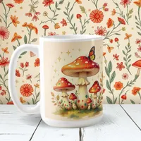 Retro Mushrooms and Butterfly | Vintage Colors Coffee Mug