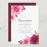 Burgundy and Blush Autumn Fall Floral Quinceañera Invitation