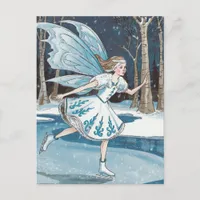 Adorable Ice Skating Fairy Blue White Winter  Postcard