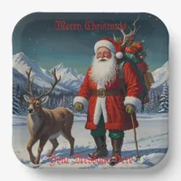 Festive Father Christmas Santa Paper Plates