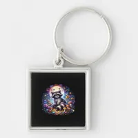 Whimsigoth Raccoon By Moonlight, Cute Colorful Fan Keychain