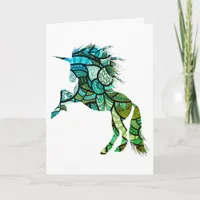 Blue and Green Unicorn, Birthday Card