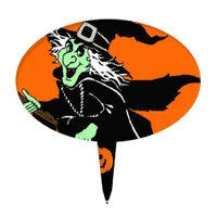 Witch Flying Halloween Cartoon Cake Topper