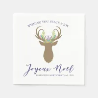 Boho French Christmas Reindeer Joy Noel Typography Napkins