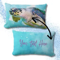 Blue and Purple Sea Turtle Faux Watercolor Lumbar Pillow