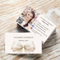 Beige cream bow qr code social media photo business card