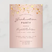 Graduation party rose gold blush stars postcard