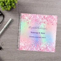Blush pink holographic name business notebook