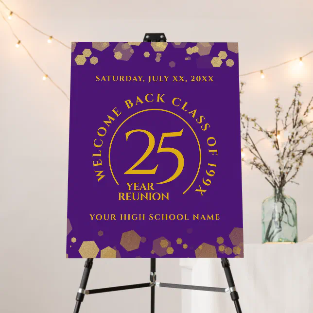 Purple & Gold School College Class Reunion Welcome Foam Board