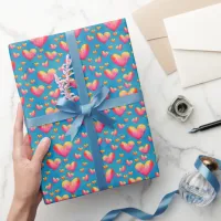 Multicolored Watercolor Hearts Wrapping Paper