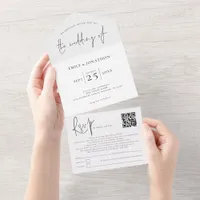 Modern Script Black White or Any Color All In One Invitation