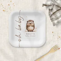 Cute Hedgehog Woodland Oh Baby Shower Paper Plates