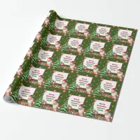 Green Christmas Personalized Santa and Elf  Wrapping Paper