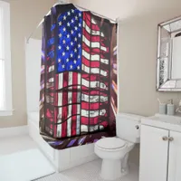 Vibrant Mosaic American Flag Stained Glass  Shower Curtain