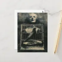 Surreal Black and White Caged Bird and Person Postcard