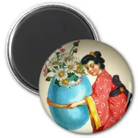 Vintage Japanese Lady, Egg Vase with Flowers, ZSSG Magnet