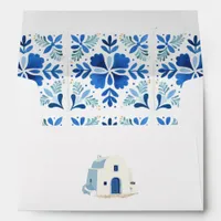 Santorini Blue Greek Floral Tile Wedding Envelope