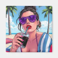Purple Bikini, Sunglasses and Bandana Woman  Magnet
