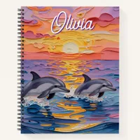 Impasto Dolphins and Ocean Waves   Notebook