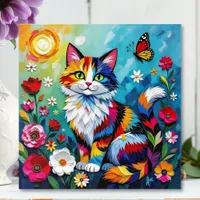 Colorful Cat and Butterfly Acrylic Print