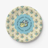 Blue Honey Bee Boy's Baby Shower Paper Plates