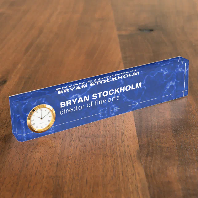 Royal Blue Marble with White Veins Desk Name Plate