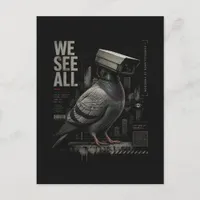 A surreal surveillance camera pigeon We See All Postcard
