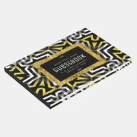 Glam Gold Black Geometric Pattern V4 Graduation Guest Book