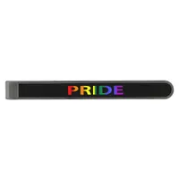 Rainbow Colored Pride Word Gunmetal Finish Tie Bar