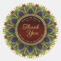 Glamour Stylish Peacock Feather Thank You Classic Round Sticker