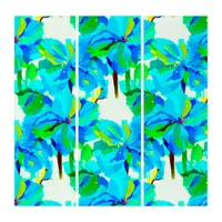 Sublime Himalayan Poppy Aqua Green Floral Pattern Triptych